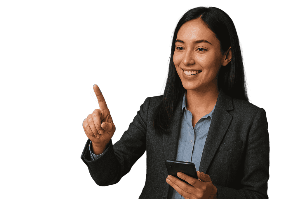 Professional woman pointing upward